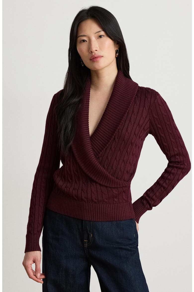 Shawl Collar Cable Knit Sweater, Alternate, color, RED