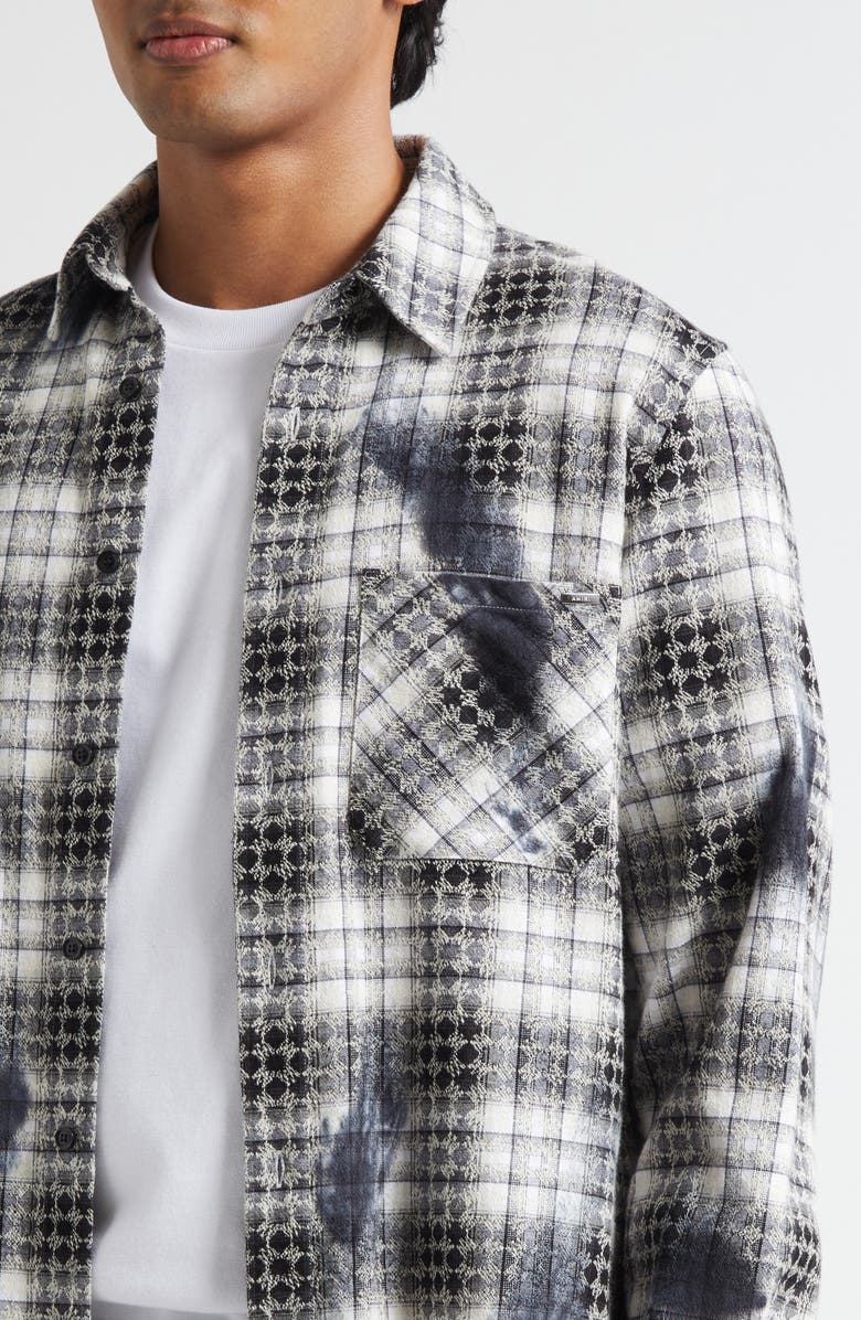 AMIRI MA Quad Bleach Splatter Flannel Button-Up Shirt, Alternate, color, Black
