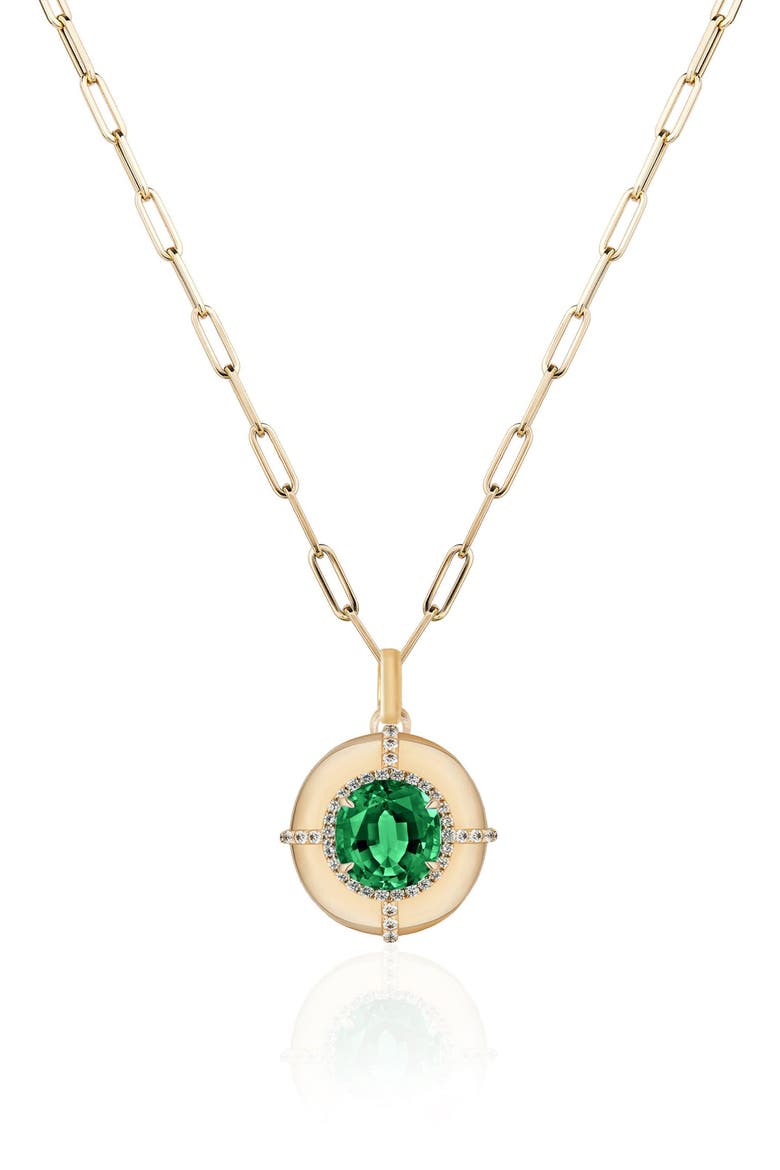 Round Cut Emerald Medallion Necklace, Main, color, GREEN