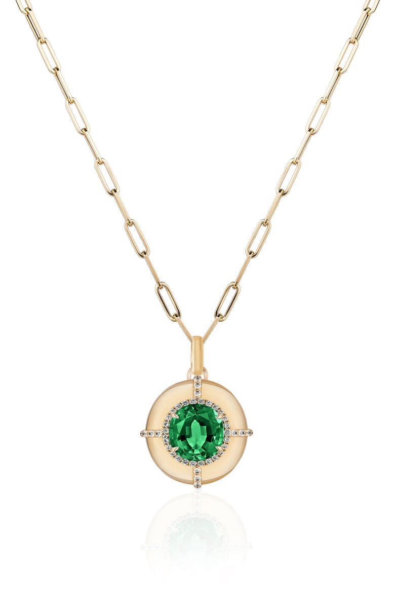 GOSHWARA Round Cut Emerald Medallion Necklace, Main, color, Green