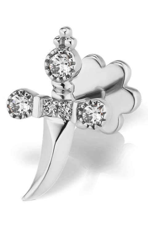 Diamond Trinity Hilt Dagger Single Stud Earring