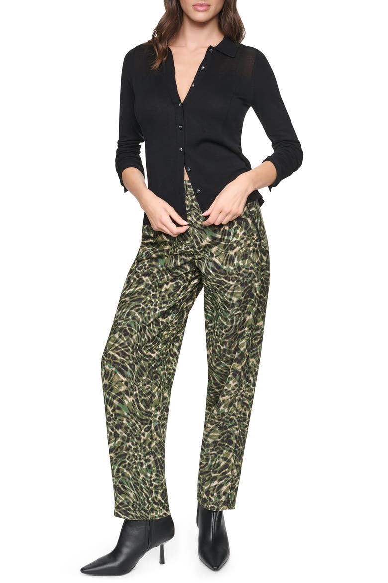Print Barrel Leg Sanded Twill Pants, Alternate, color, FOREST LEOPARD