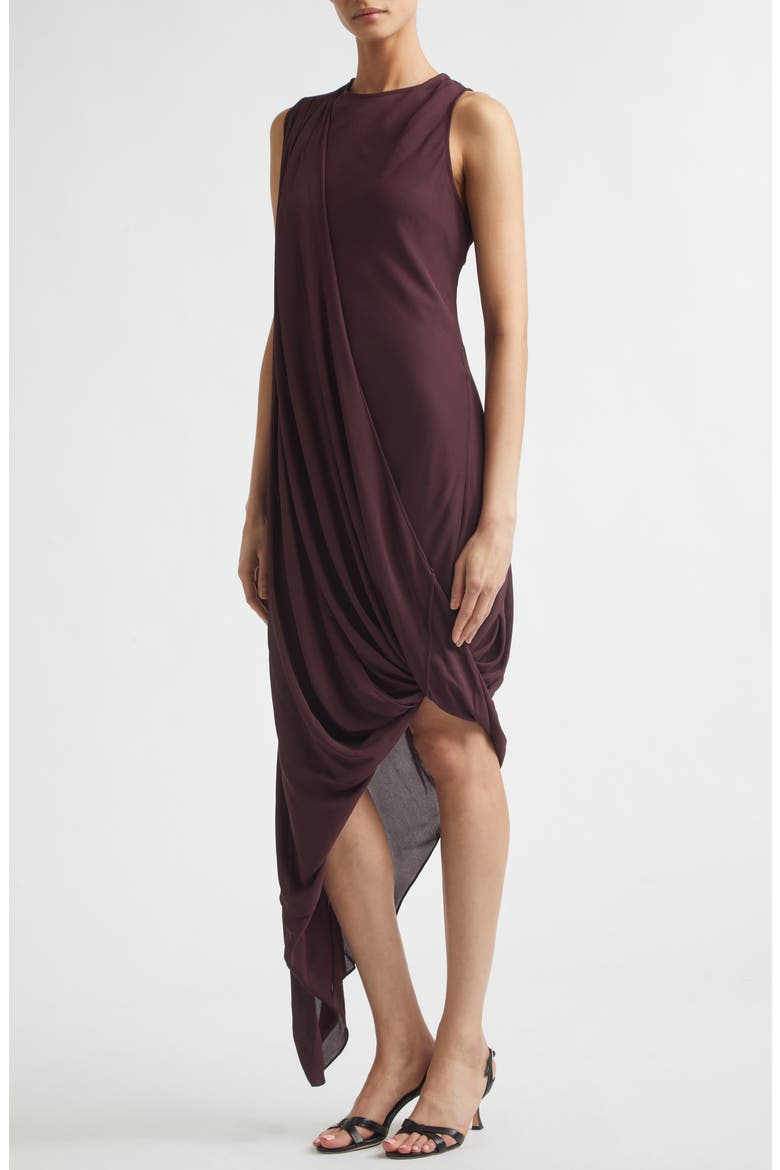 Asymmetric Drape Georgette Midi Dress, Alternate, color, ACAI
