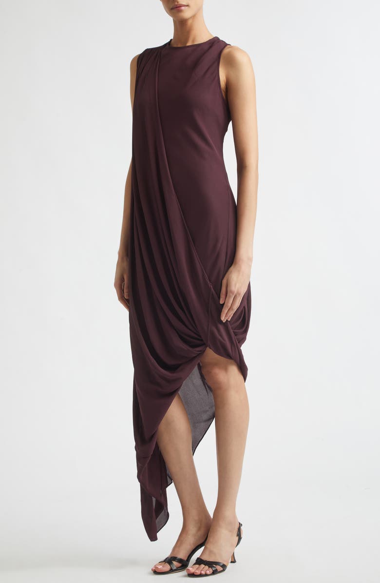 Victoria Beckham Asymmetric Drape Georgette Midi Dress, Alternate, color, Acai