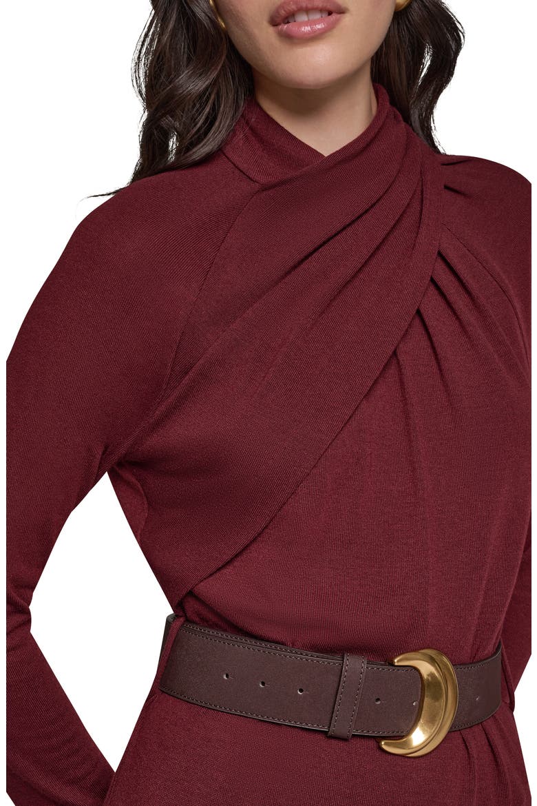 Mock Neck Long Sleeve Asymmetrical Hem Dress, Alternate, color, BLACK CHERRY