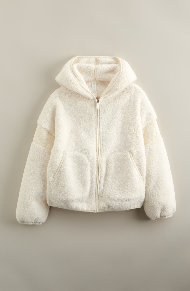 Zella Girl Kids' Faux Fur Zip-Up Hoodie, Main, color, Ivory Egret