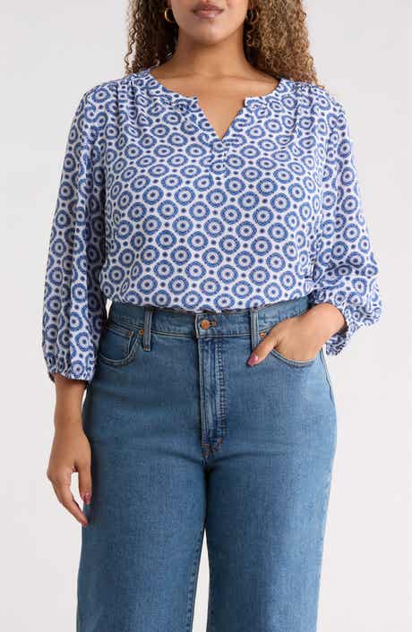 Renee C Split Neck Geo Print Top