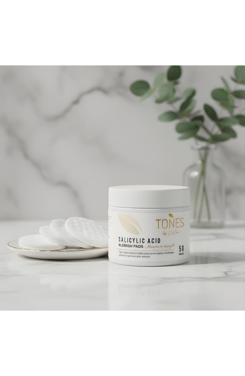 TONES by Cocoa Maximum Strength Acne Blemish Pads - 50 Pads with Salicylic Acid & Probiotics, Alternate, color, With Golden And Black Words