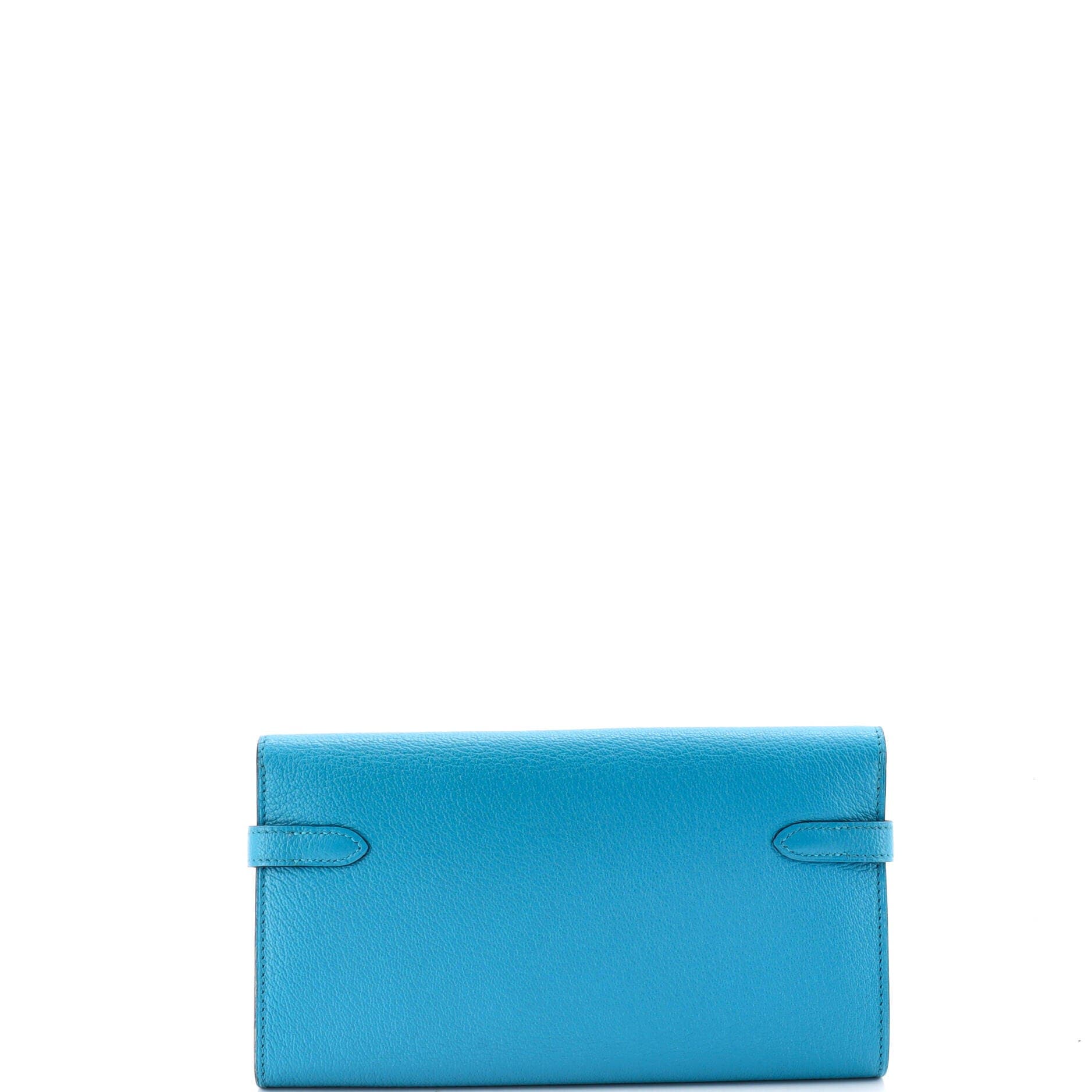 Pre-Owned Hermes Kelly Wallet Chevre Mysore Long, Alternate, color, Turquoise