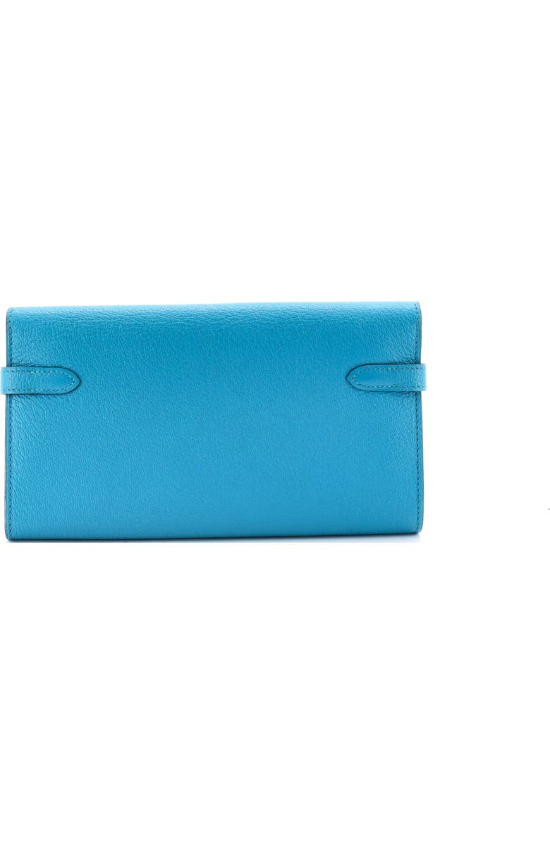 Pre-Owned Hermes Kelly Wallet Chevre Mysore Long, Alternate, color, Turquoise