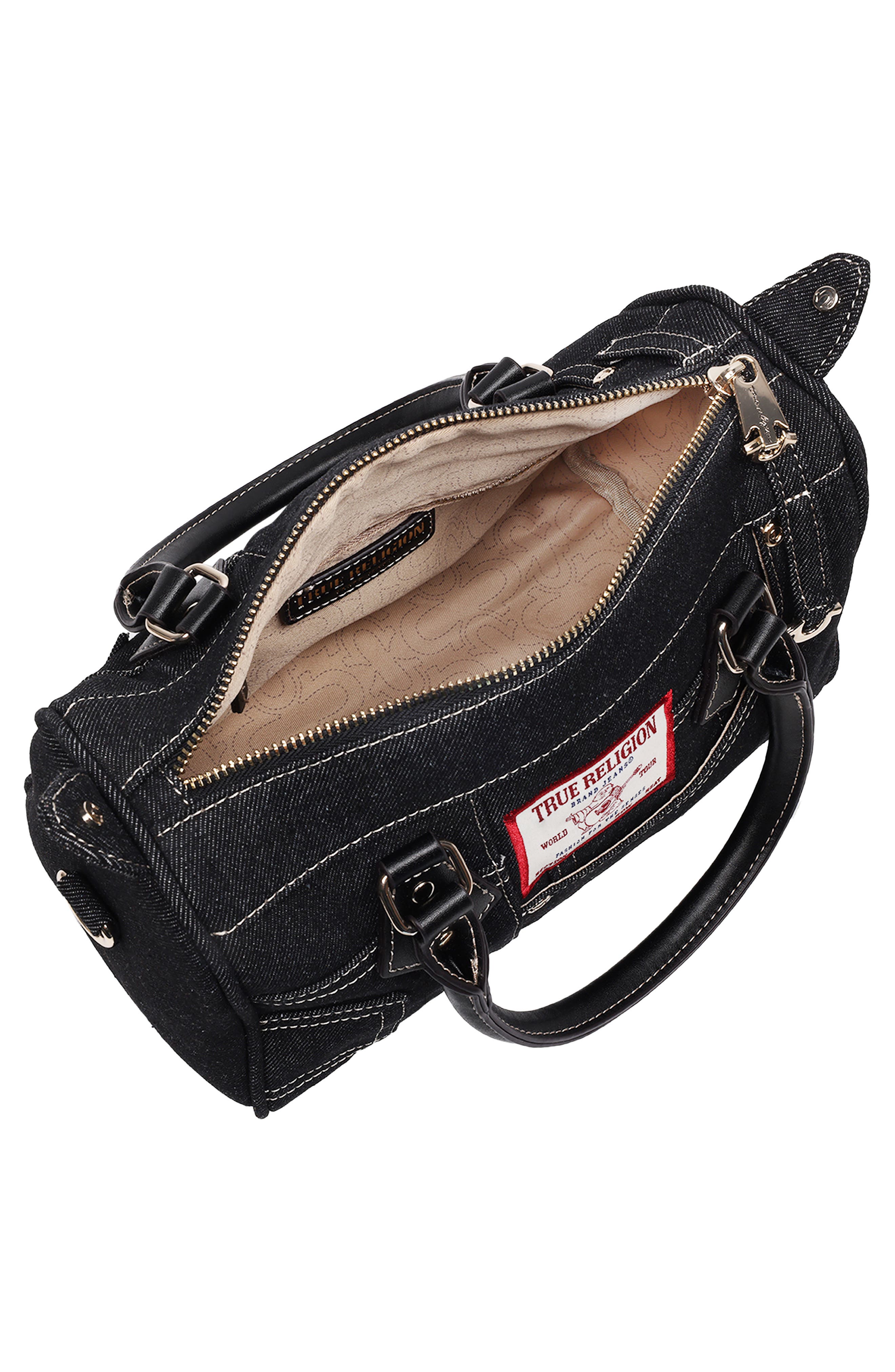 True Religion Heritage Denim Satchel Bag, Alternate, color, Black