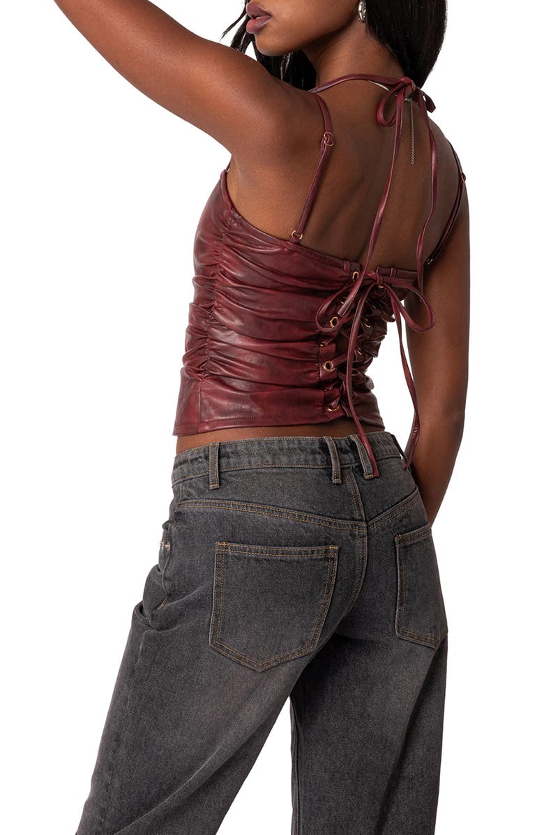 EDIKTED Haze Strappy Faux Leather Tank Top, Alternate, color, Red