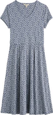 Seasalt Cornwall Pier View Floral Print Flare Stretch Organic Cotton Dress
