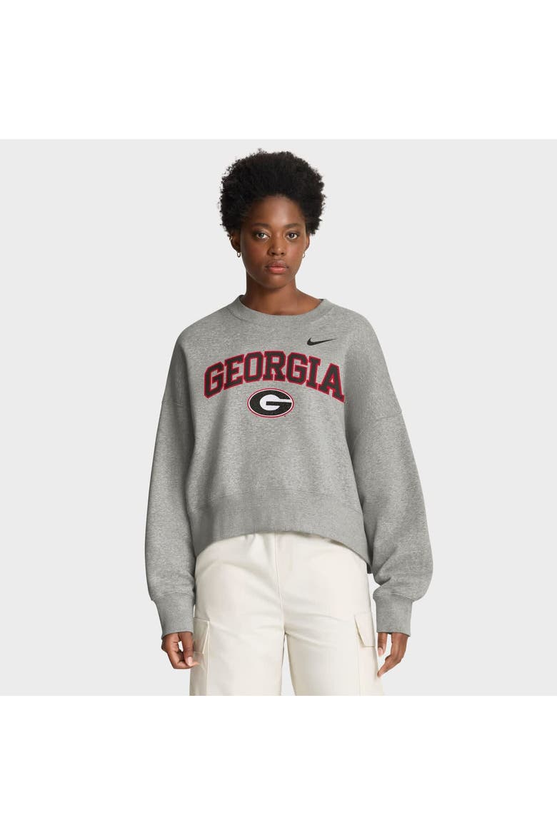Women's Nike Heather Gray Georgia Bulldogs Oversized Phoenix Arch Pullover Sweatshirt, Main, color, Heather Gray