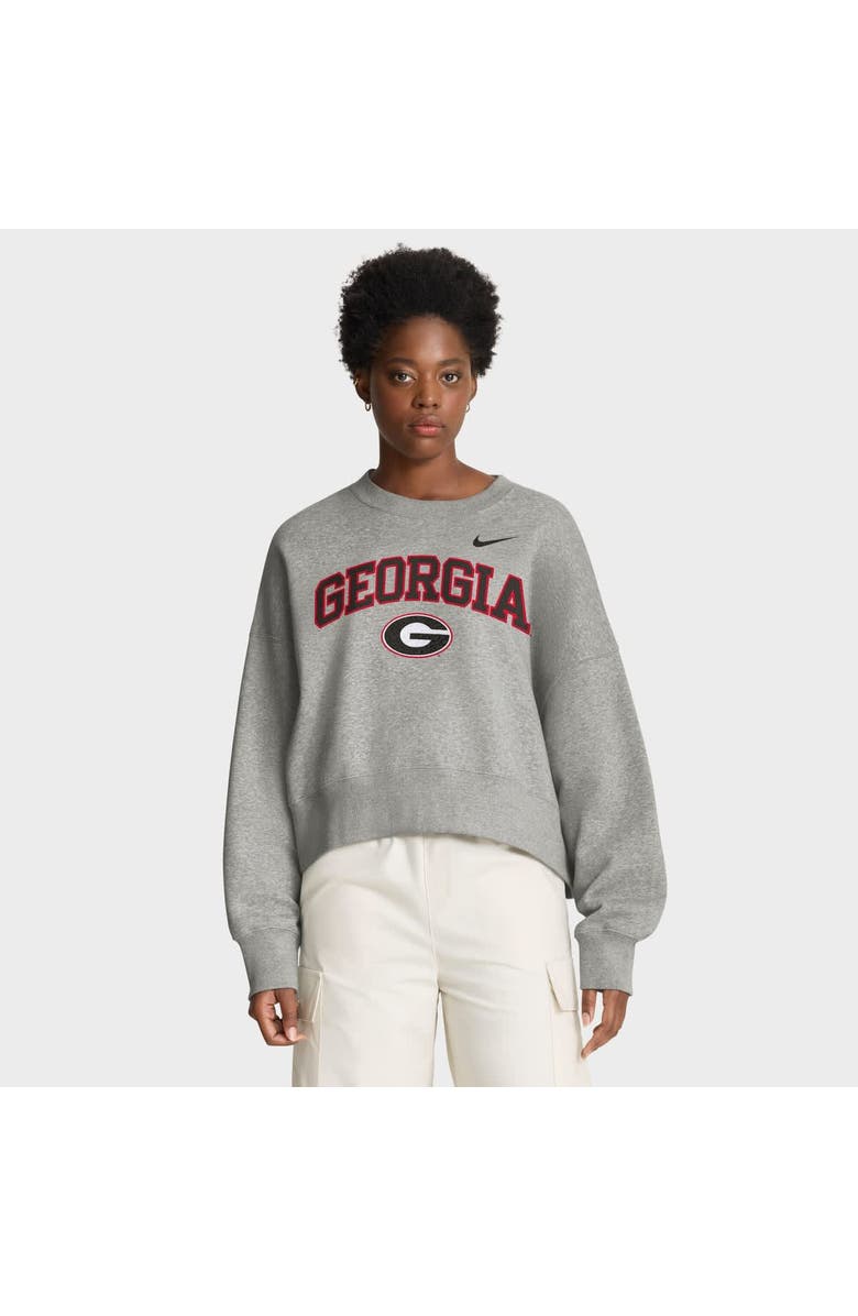 Nike Women's Nike Heather Gray Georgia Bulldogs Oversized Phoenix Arch Pullover Sweatshirt, Main, color, 