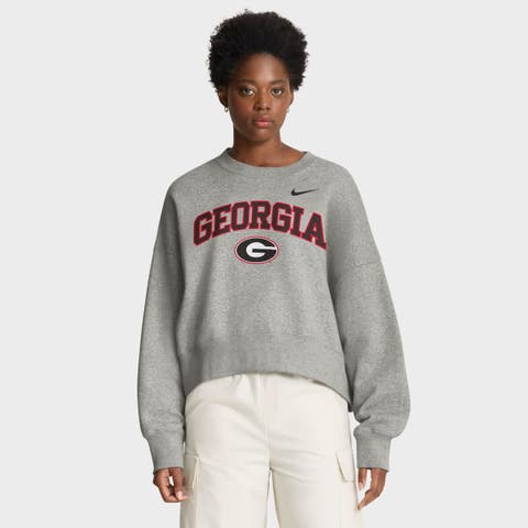Women's Nike Heather Gray Georgia Bulldogs Oversized Phoenix Arch Pullover Sweatshirt
