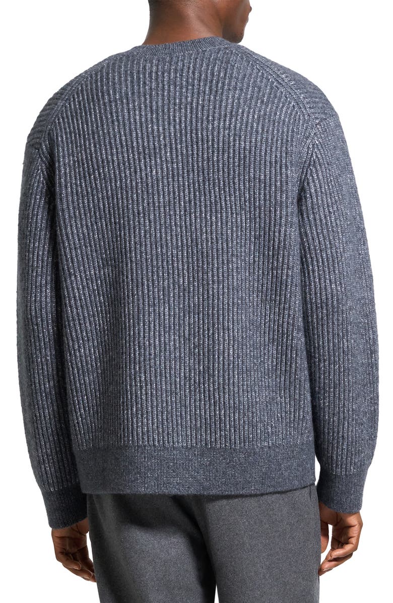 Theory Oversize Ribbed Wool & Cotton Crewneck Cardigan, Alternate, color, Grey Melange