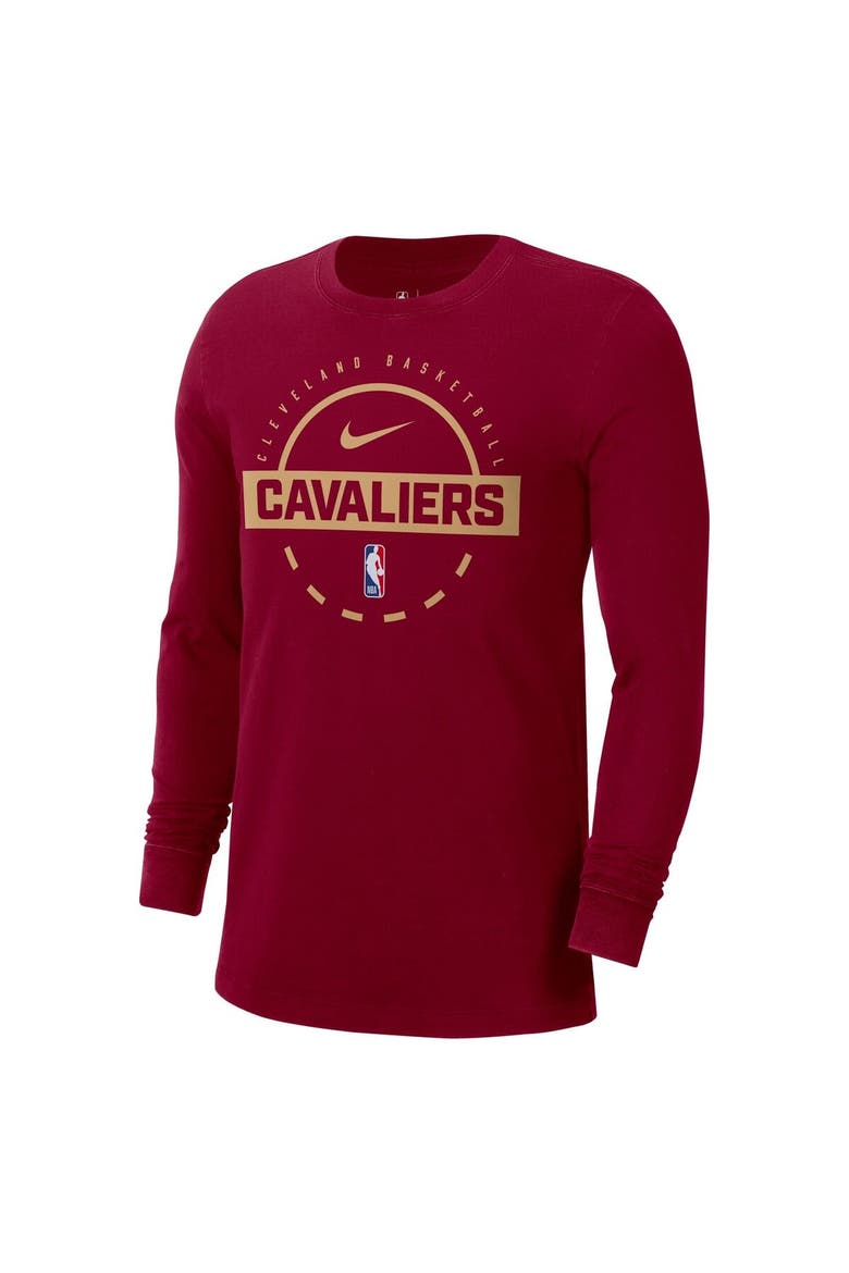 Men's Nike  Wine Cleveland Cavaliers Authentic Long Sleeve Practice T-Shirt, Alternate, color, Wine