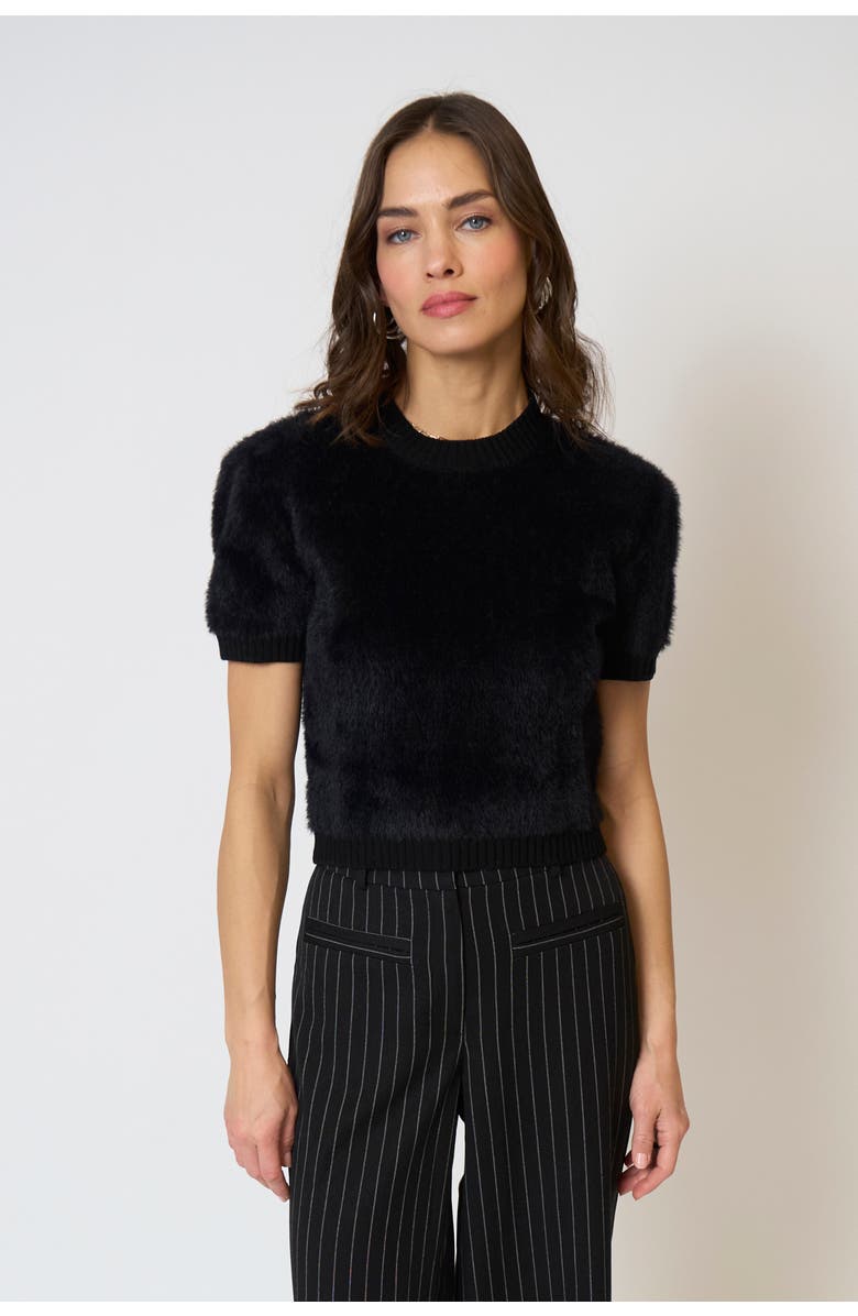 Central Park West Roman Eyelash Tee With Shoulder Pads, Main, color, Black