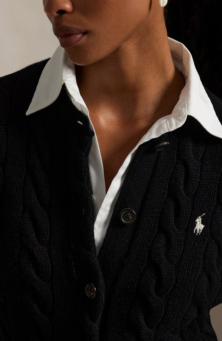 Polo Ralph Lauren Cable Knit Wool & Cashmere Cardigan, Alternate, color, Polo Black