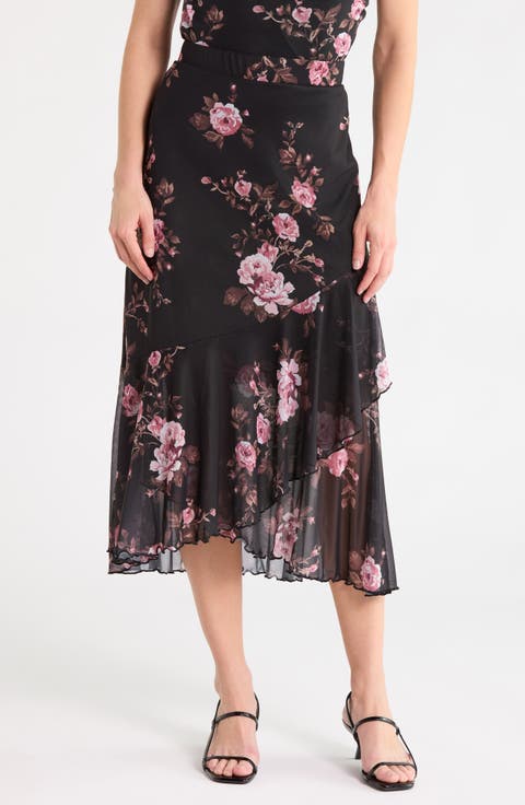 Ruffle Hem Mesh Skirt