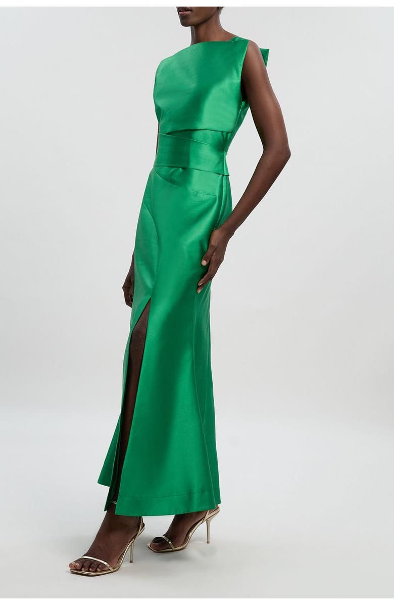 Karen Millen Satin Twill Draped Maxi Dress, Alternate, color, Green