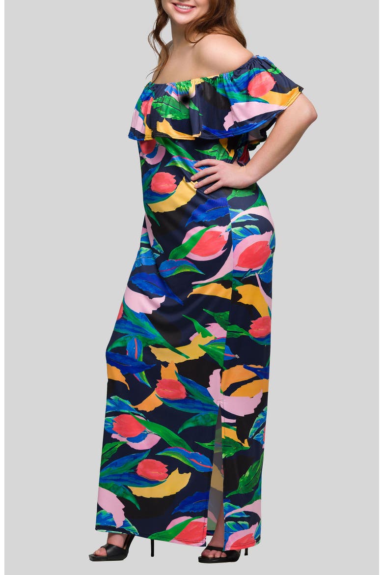Floral Off the Shoulder Knit Maxi Dress, Alternate, color, GREEN MULTI