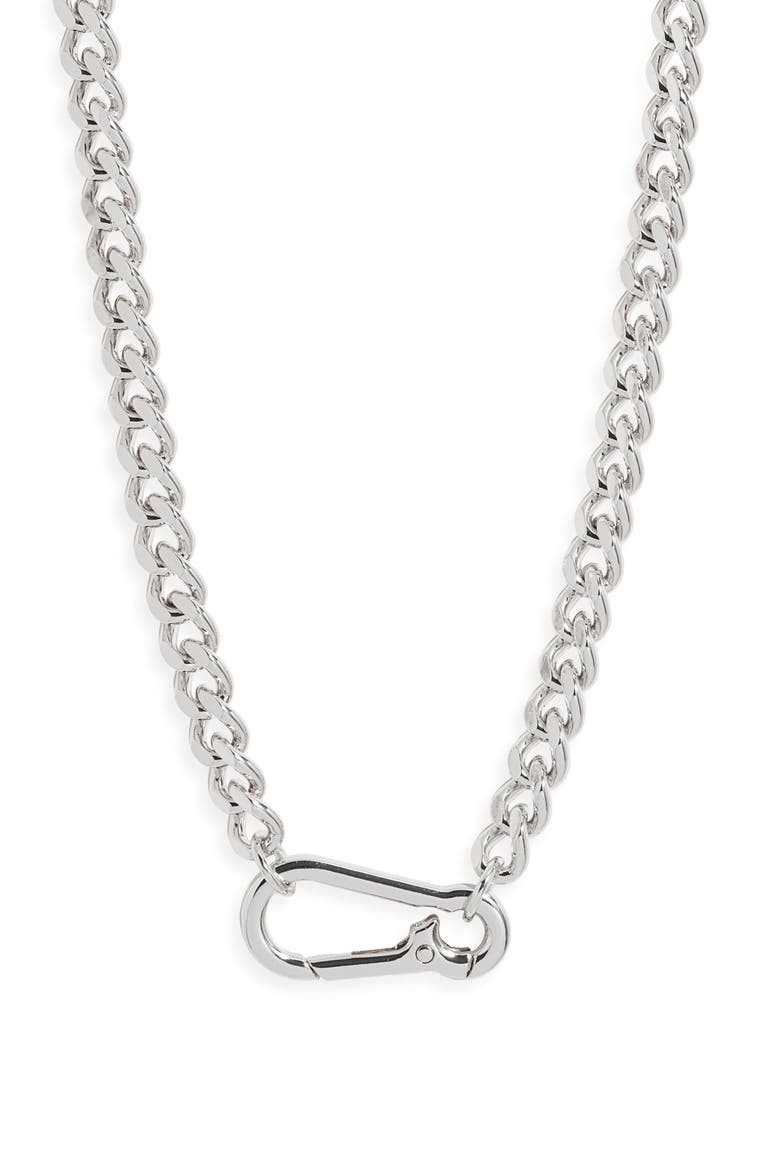 Carabiner Curb Chain Necklace, Main, color, SILVER