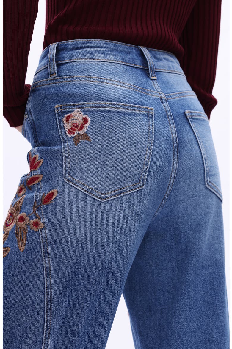Floral Embroidered High Waist Wide Leg Jeans, Alternate, color, MEDIUM BLUE