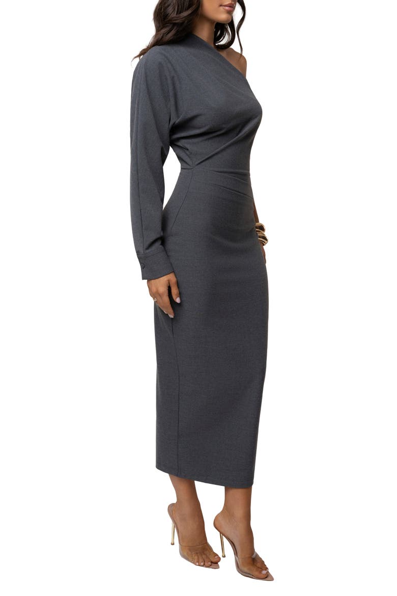 Racheal One Shoulder Midi Dress, Alternate, color, Grey