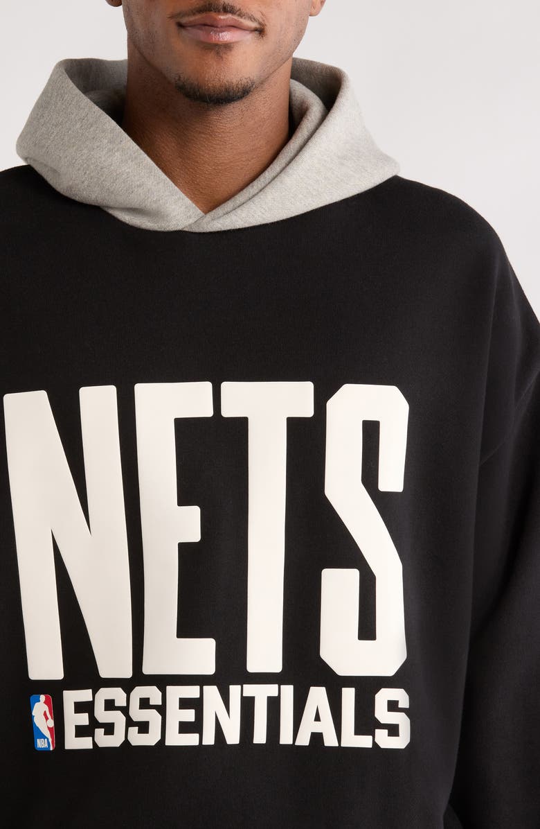 Fear of God Essentials x NBA Nets Sports Fit Hoodie, Alternate, color, Black/ Warm Heather