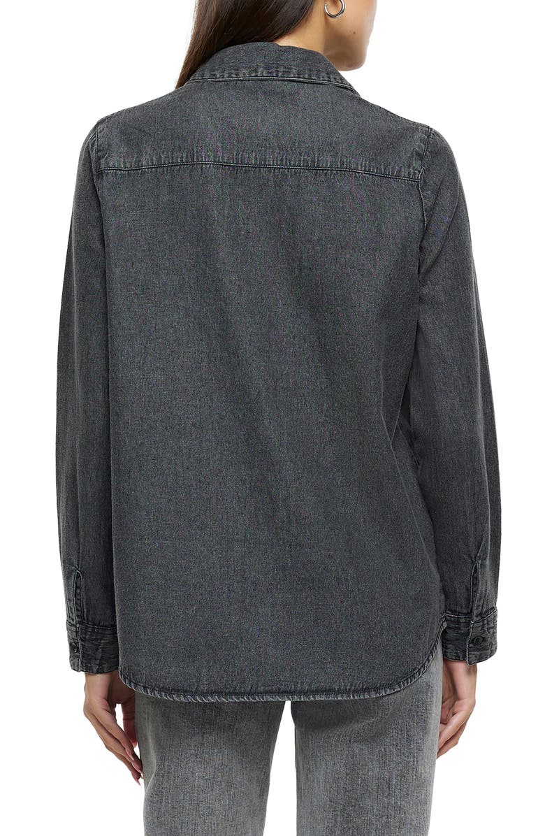 River Island Crystal Embellished Denim Button-Up Shirt, Alternate, color, Grey