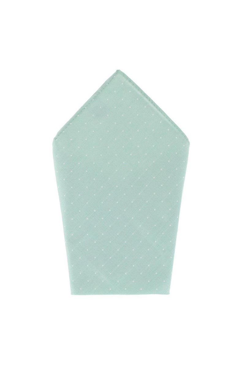 Trafalgar Churchill Chambray 12-Inch Polka Dot Linen Blend Pocket Square, Main, color, Light Green With Polka Dots