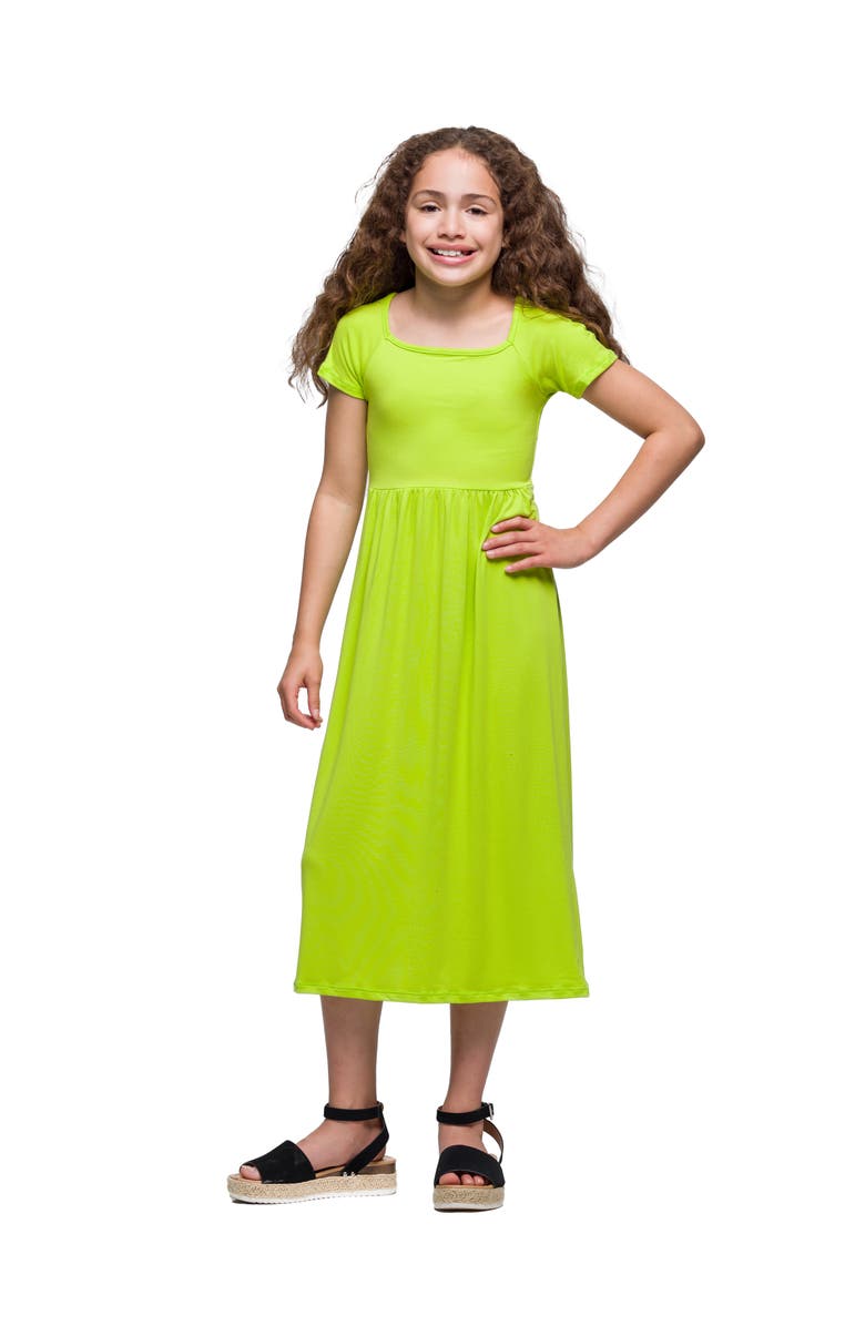 24sevenKid Short Sleeve Pleated Maxi Dress, Alternate, color, Lime