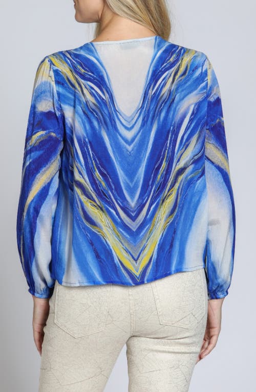 Apny Print Tie Front Top In Blue Multi