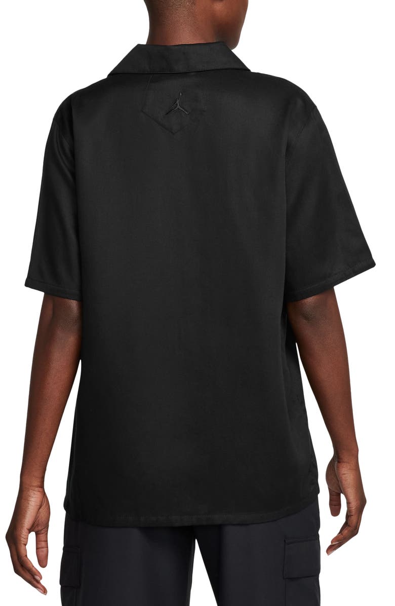 Jordan Embroidered Notched Collar Camp Shirt, Alternate, color, Black/ Gym Red