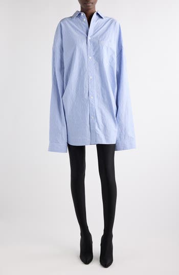 Tシャツ・カットソー BALENCIAGA Oversize cotton shirt with knotted details Balenciaga Oversize Stripe Knot Detail Long Sleeve Cotton