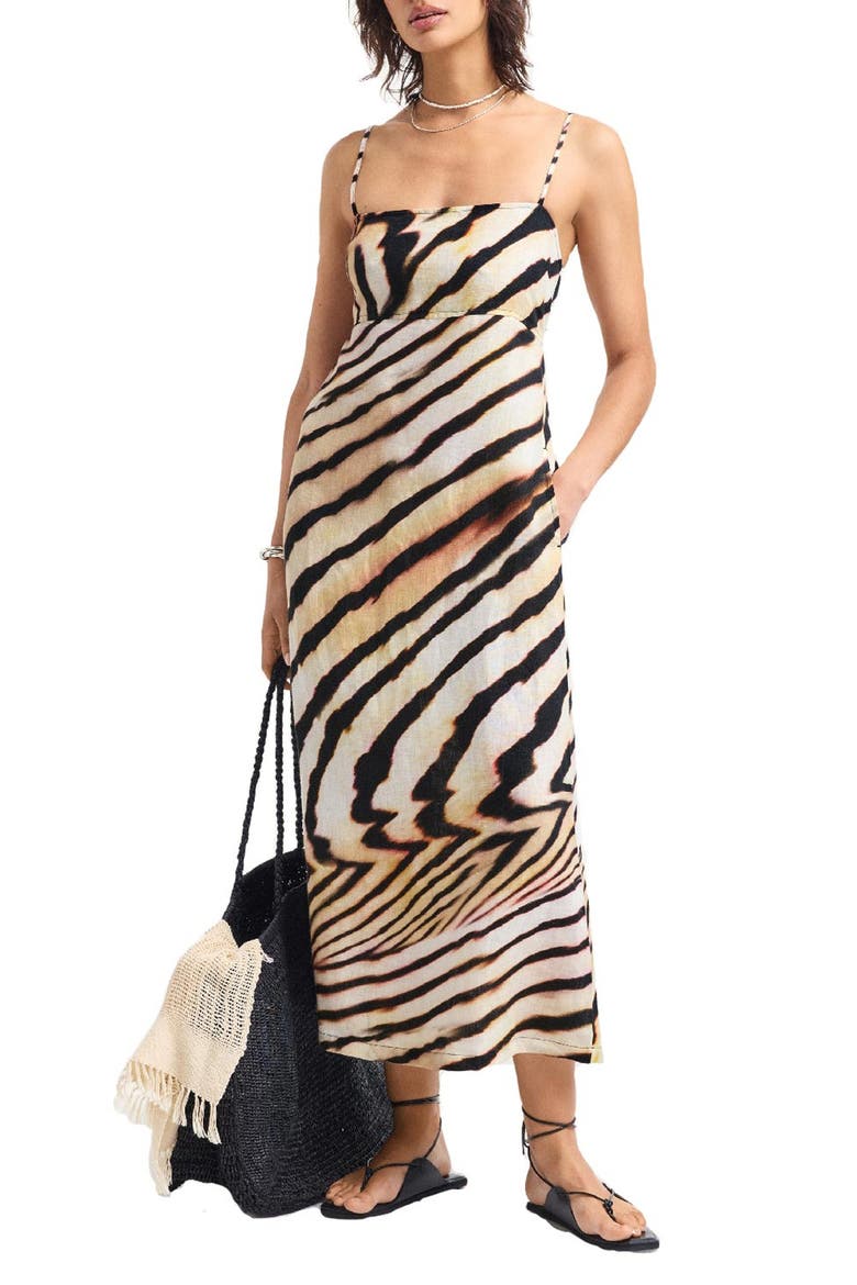 Arden Printed Linen Cover-Up Sundress, Main, color, SHELL STRIPE