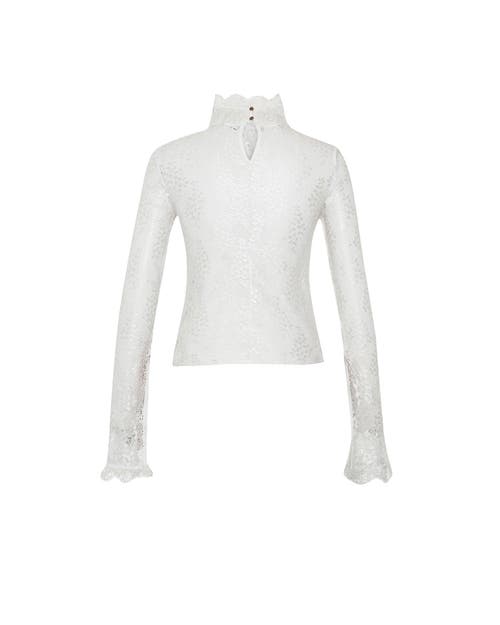 Shop Theo The Label Artemis Lace Mockneck Top In Black