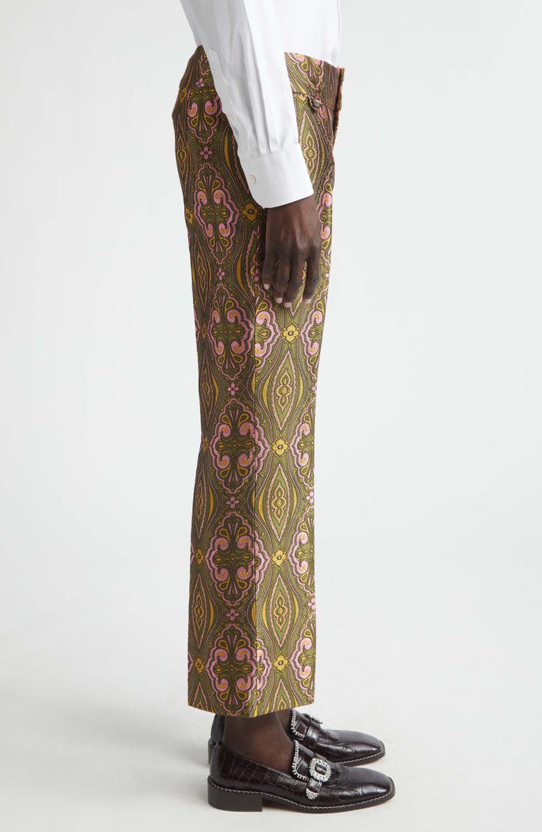 Etro Paisley Jacquard Ankle Trousers, Alternate, color, Multicolor On Green Base