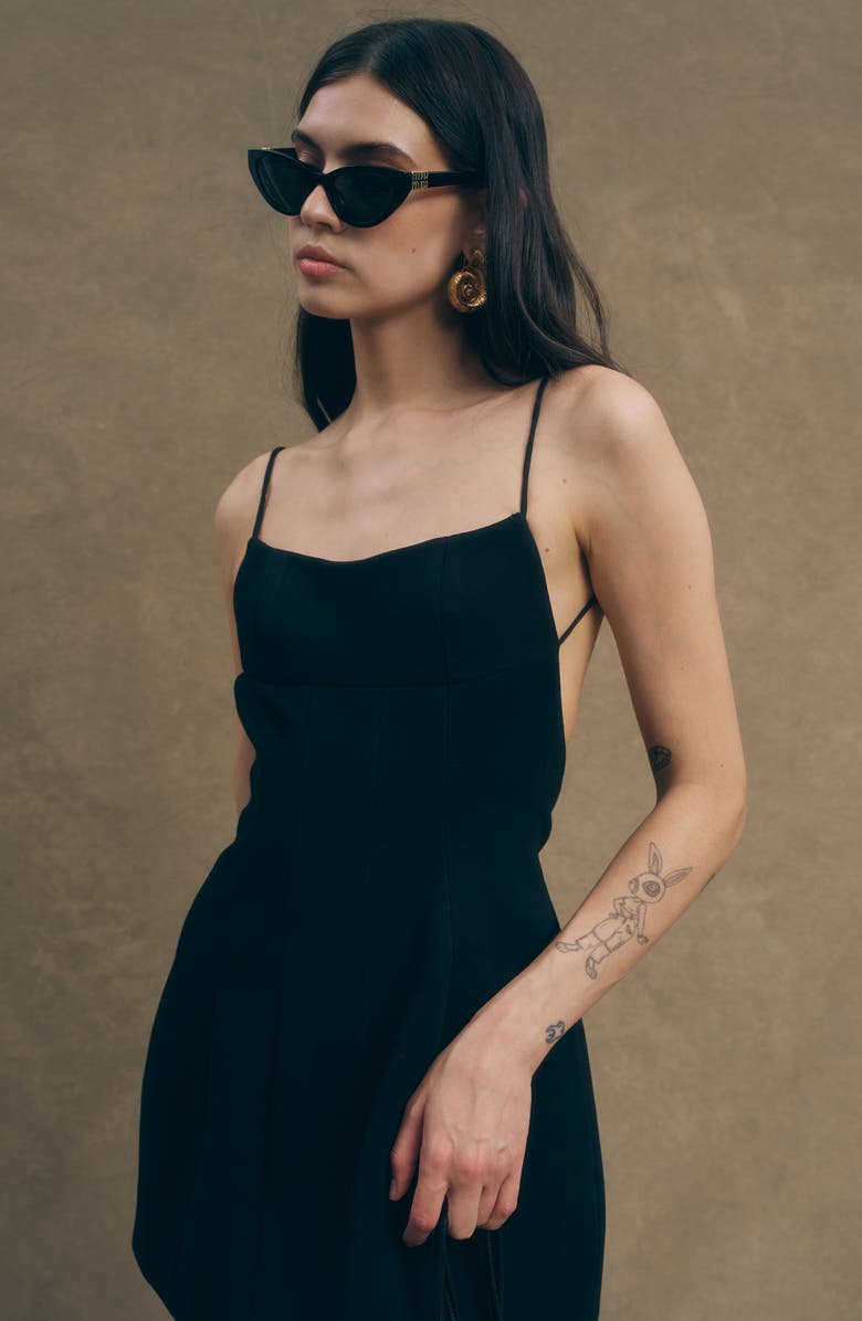 MAUDE CLUB Rhea Scoop Back Ponte Minidress, Alternate, color, Black