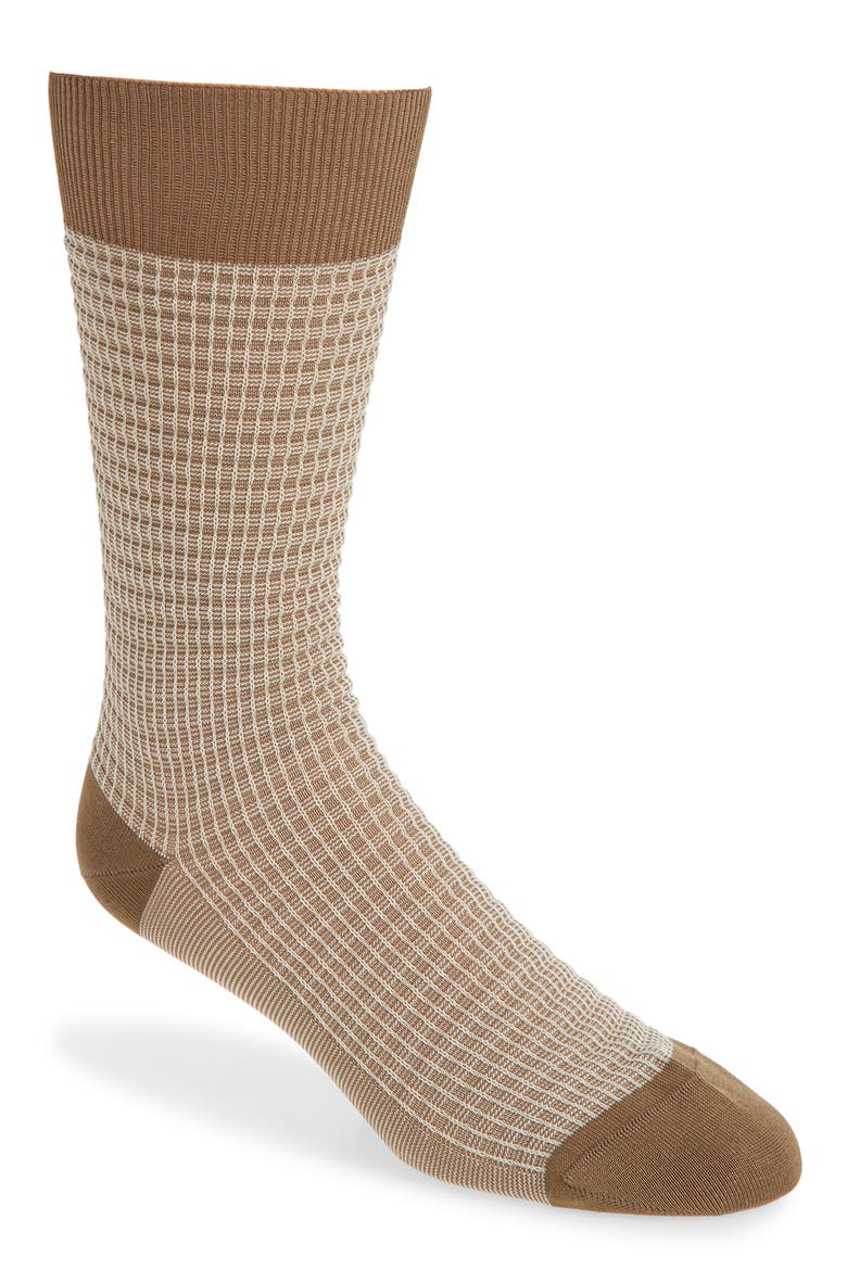 Smythson Textured Check Dress Socks, Main, color, CLAY