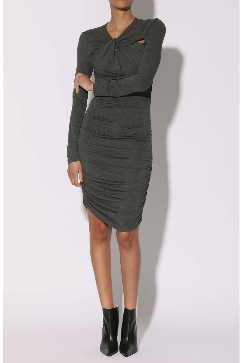 Calista Twist Long Sleeve Body-Con Dress, Main, color, HEATHER GREY