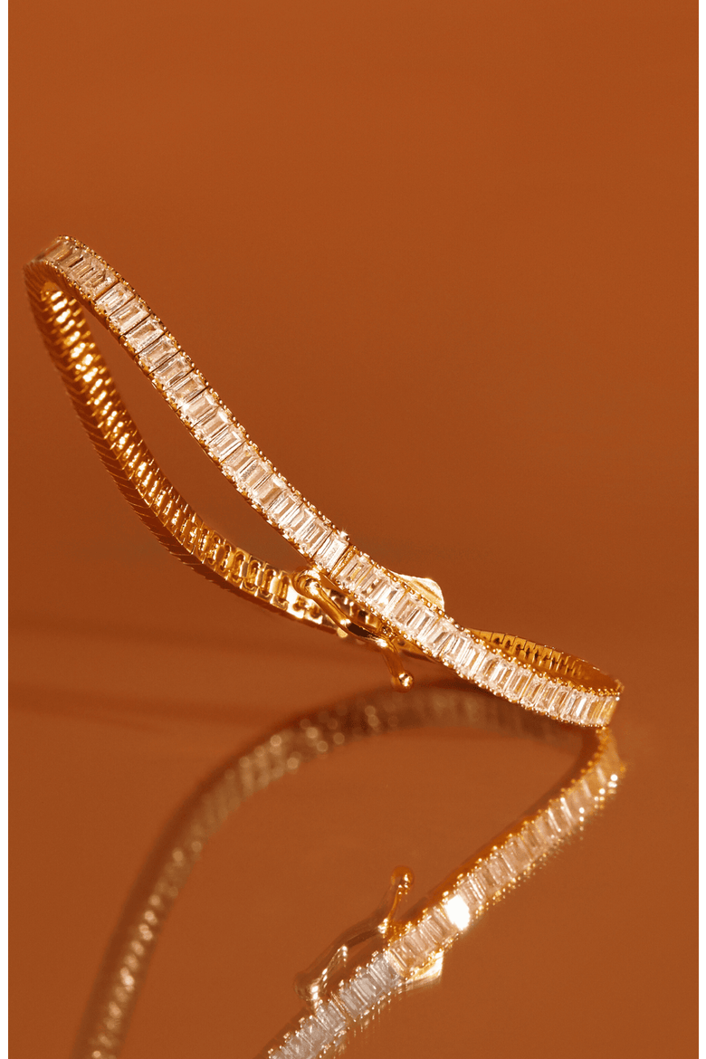 Lab Grown White Sapphire Baguette Tennis Bracelet - 6ct, Alternate, color, Yellow Gold Vermeil