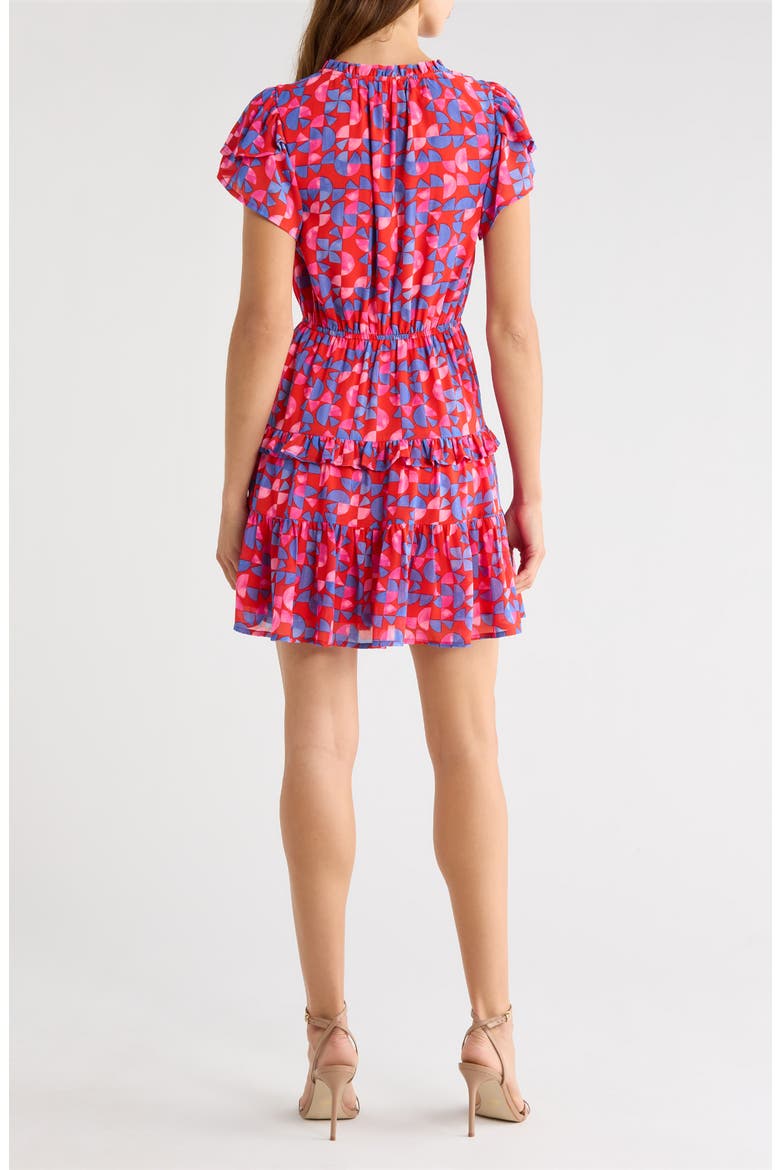 Averly Print Ruffle Trim Tiered Babydoll Minidress, Alternate, color, RED-PINK-MULTI