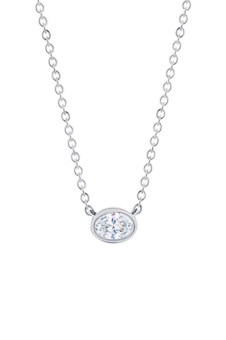 Stackable Oval Diamond & 18K Gold Pendant Necklace, Main, color, WHITE GOLD