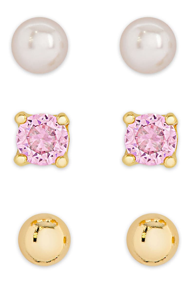 Kids' Set of 3 Assorted Stud Earrings, Main, color, GOLD