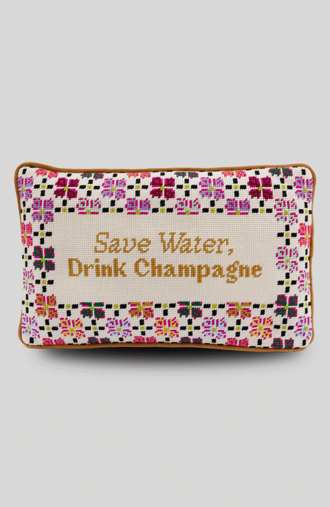 Drink Champagne Needlepoint Pillow