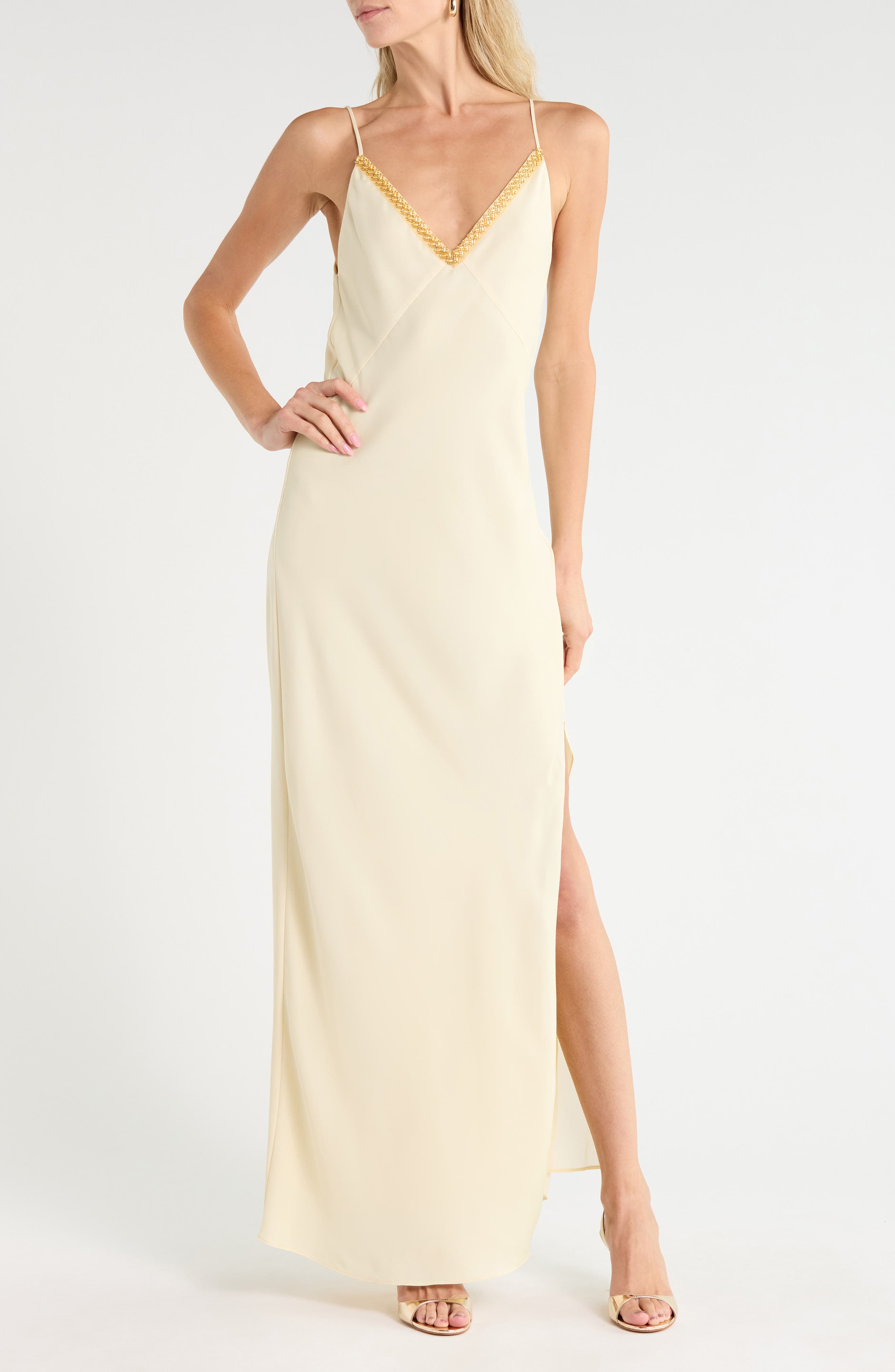 Rissa Embroidered V-Neck Slipdress
