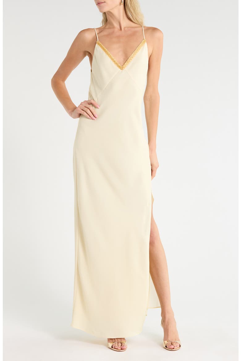 Rissa Embroidered V-Neck Slipdress, Main, color, PLYLW